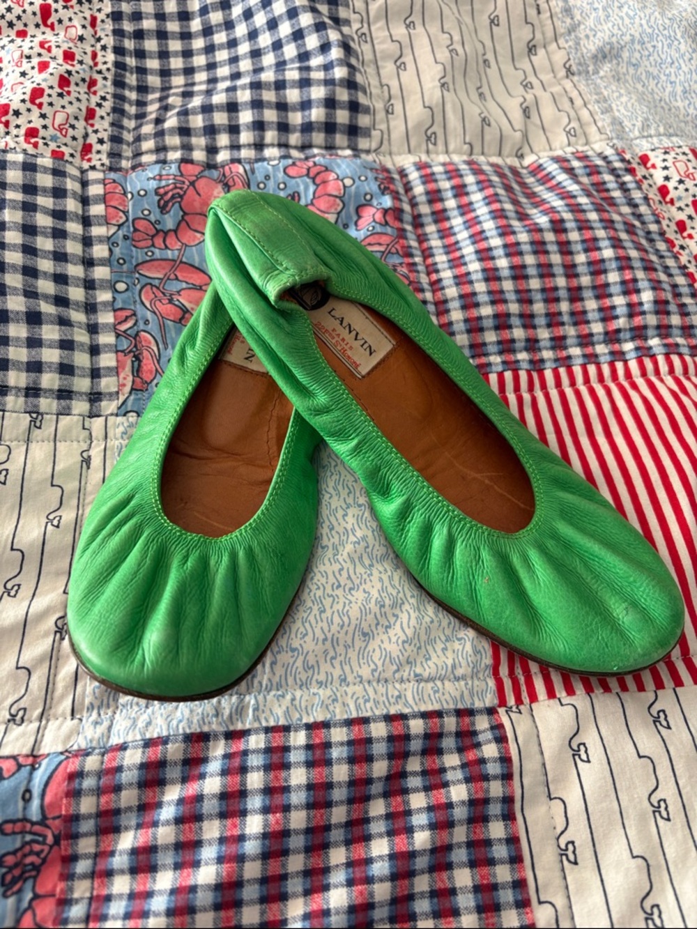 Lanvin Bright Green Leather Ballet Flats